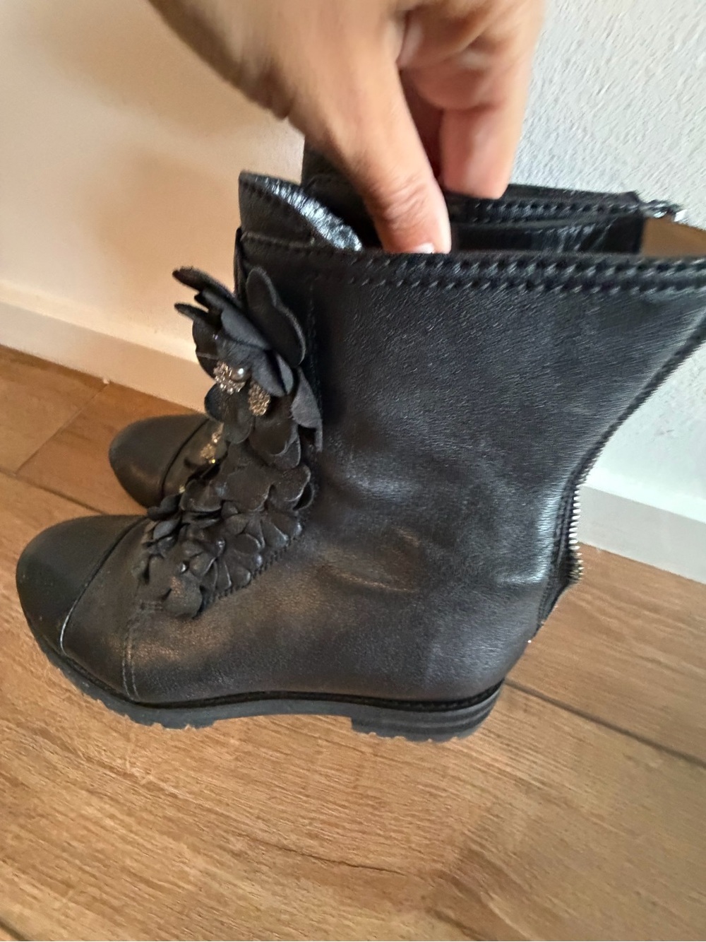 Jimmy Choo Black Floral Appliqué Ankle Boots